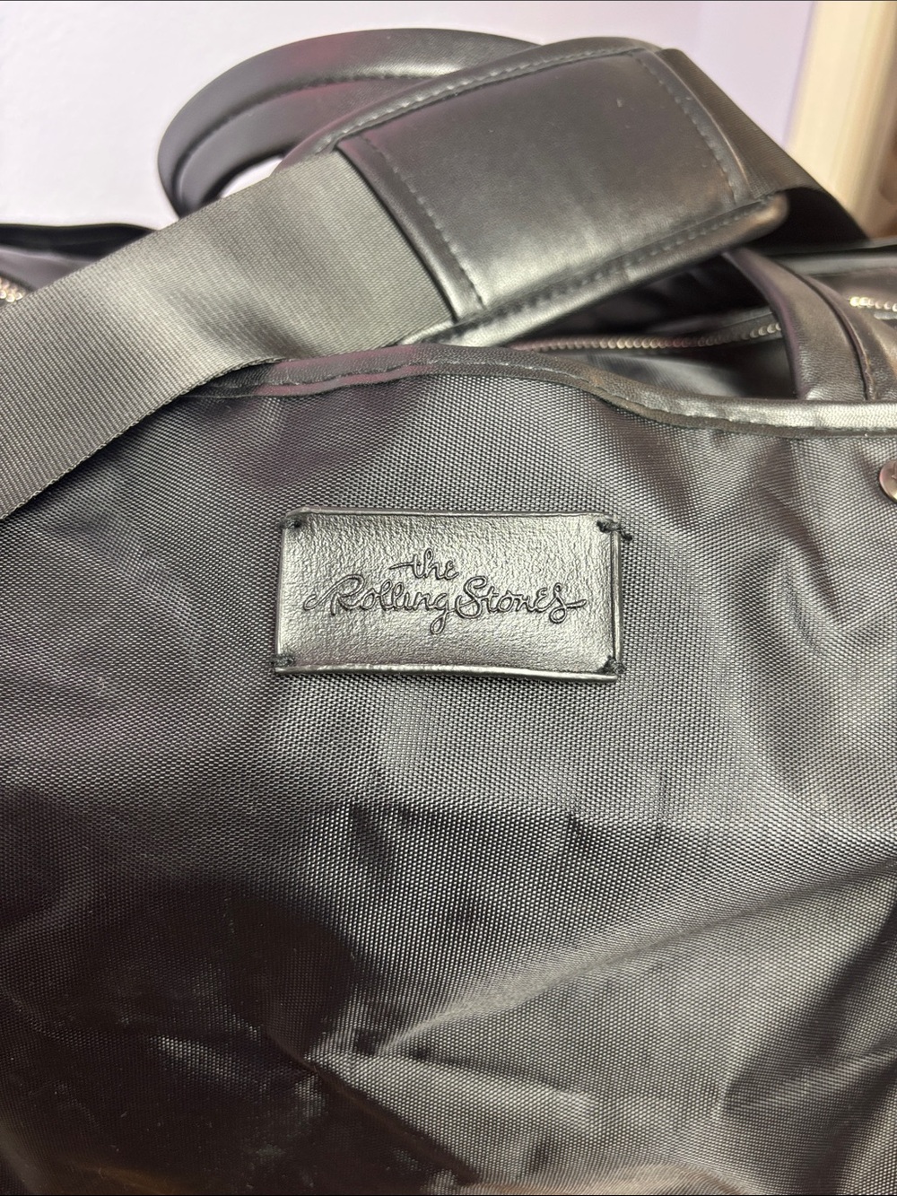 Swag Bag the Rolling Stones Black Logo Nylon Duffel with Adjustable Strap